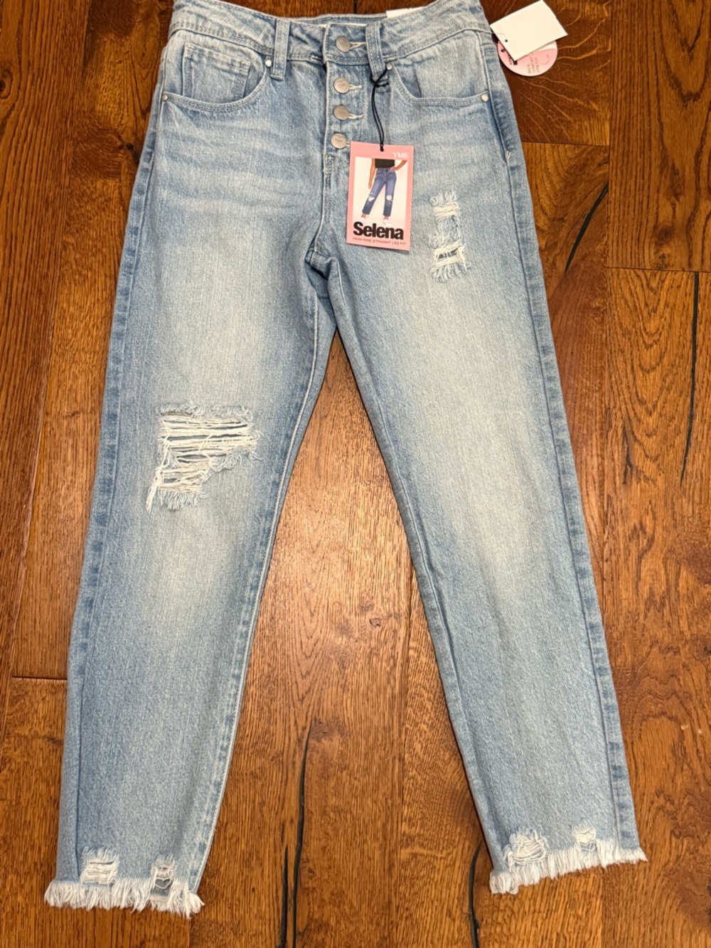 YMI Selena Fit HighRise Straight Leg Jeans Size 8 NWT Distressed Snap Button Fly
